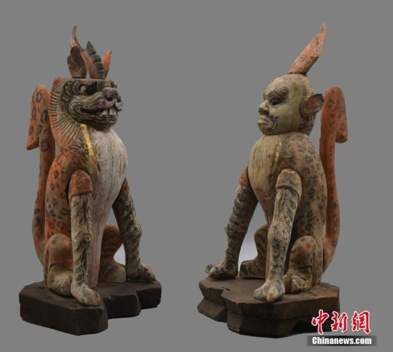 圖為慕容智墓出土鎮(zhèn)墓獸。 中新社發(fā) 甘肅省文物局 供圖