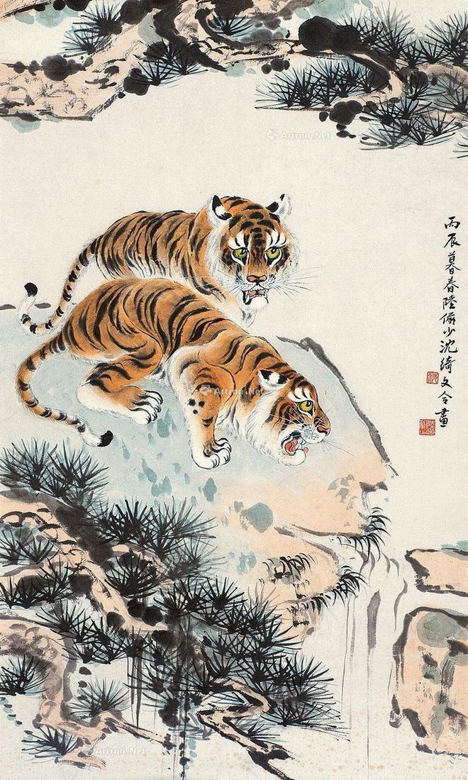 圖：陸儼少、沈綺文合畫《雙虎圖》
