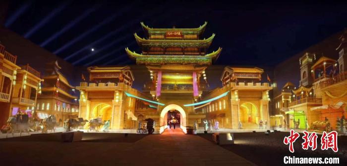 2024年7月15日，甘肅嘉峪關(guān)開啟“夜游”模式。圖為夜游燈光劇《天下嘉峪關(guān)》光影效果。(甘肅嘉峪關(guān)關(guān)城景區(qū)供圖)